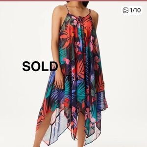 Jessica Simpson Island Paradise Lace Front Dress /Cover Up Handkerchief Hem NWT